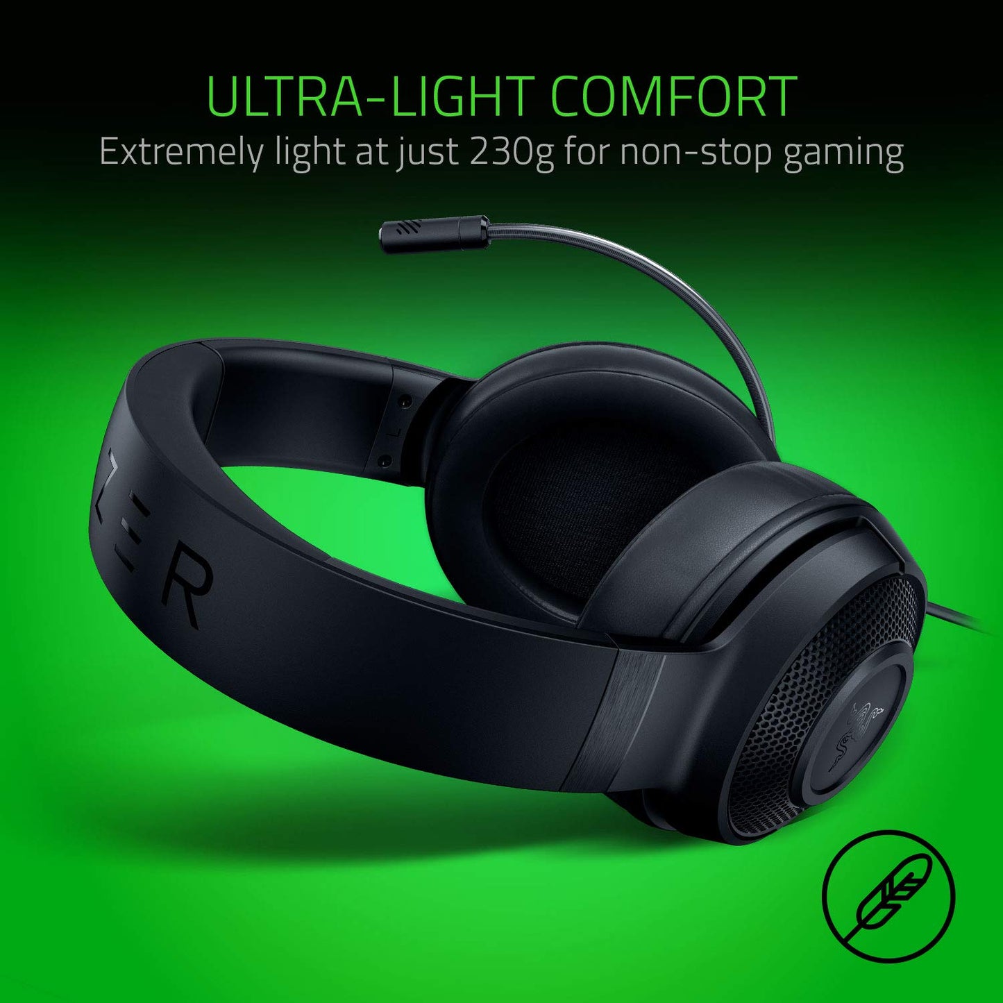Razer Kraken X Lite - Wired ultra-light PC gaming headset - Surround sound - Bendable cardioid microphone (230g lightweight, 3.5mm jack for PS4, PS5, Switch, Xbox One, Xbox Series X|S) Black