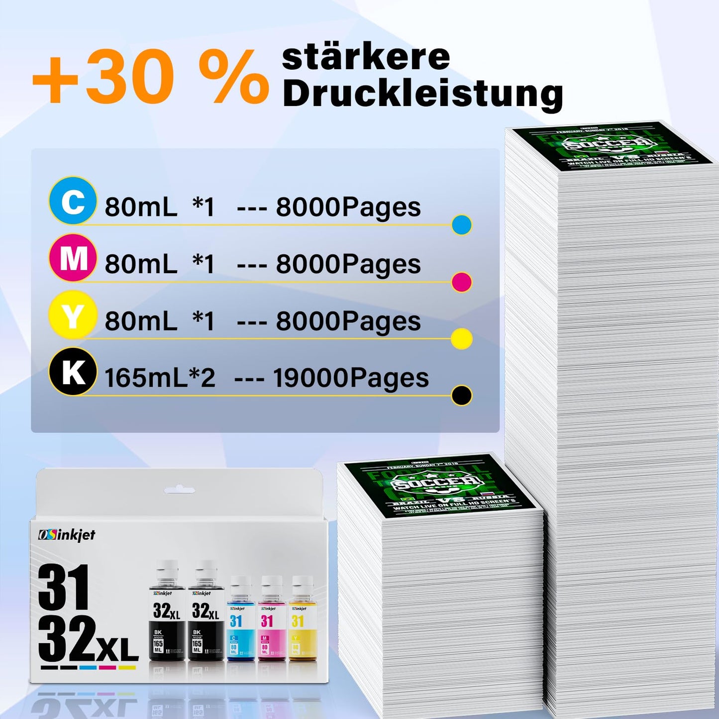 Osinkjet printer ink 31 32XL compatible for HP Smart Tank 5105 7005 7305 5106 5108, ink 31 32 XL for Smart Tank 7005 7605 7006 7306 455 515 519 530 558 559 570 655 670 750 790 printers.
