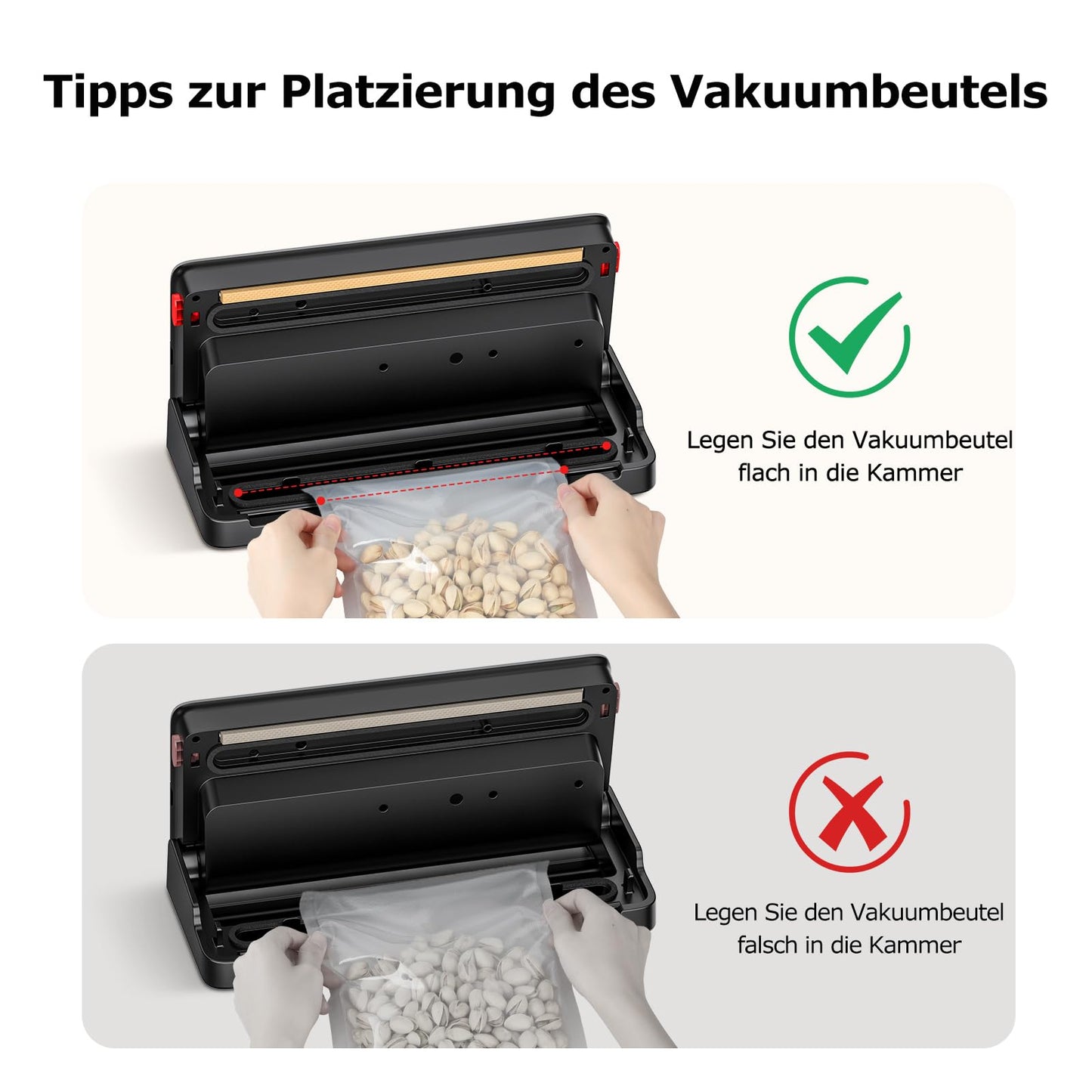 Bonsenkitchen vacuum sealer for dry and moist foods with built-in cutter, 1 roll of bags, 50 professional bags