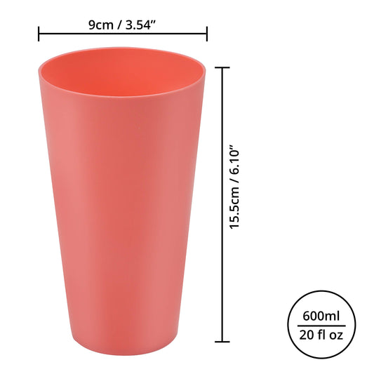 BELLE VOUS 24 Pack Colorful Plastic Cups - 600ml Reusable Drinking Cups in 4 Colors - Durable Plastic Cups for Parties, Camping, BBQs, Picnics & Beach - Dishwasher Safe & BPA Free