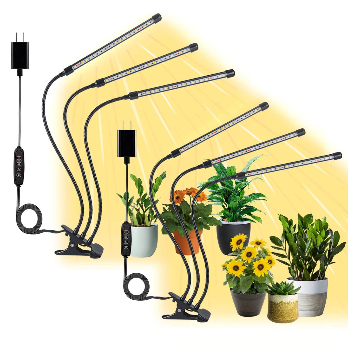 JINHONGTO 2-Pack Plant Lamp, 3-Head Plant Lamp LED Full Spectrum, Plant Light with Timer Auto ON/OFF, 3 Modes & 10 Dimming Levels.