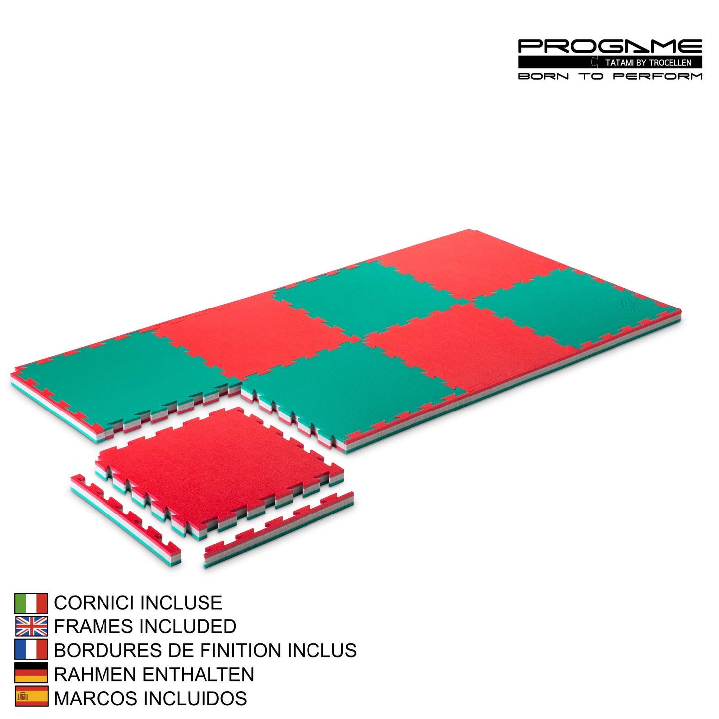PROGAME Tatami Mat 4 cm Kit 8 pieces PERFORMANCE-HOME Green/Red 50x50 cm. Judomat.