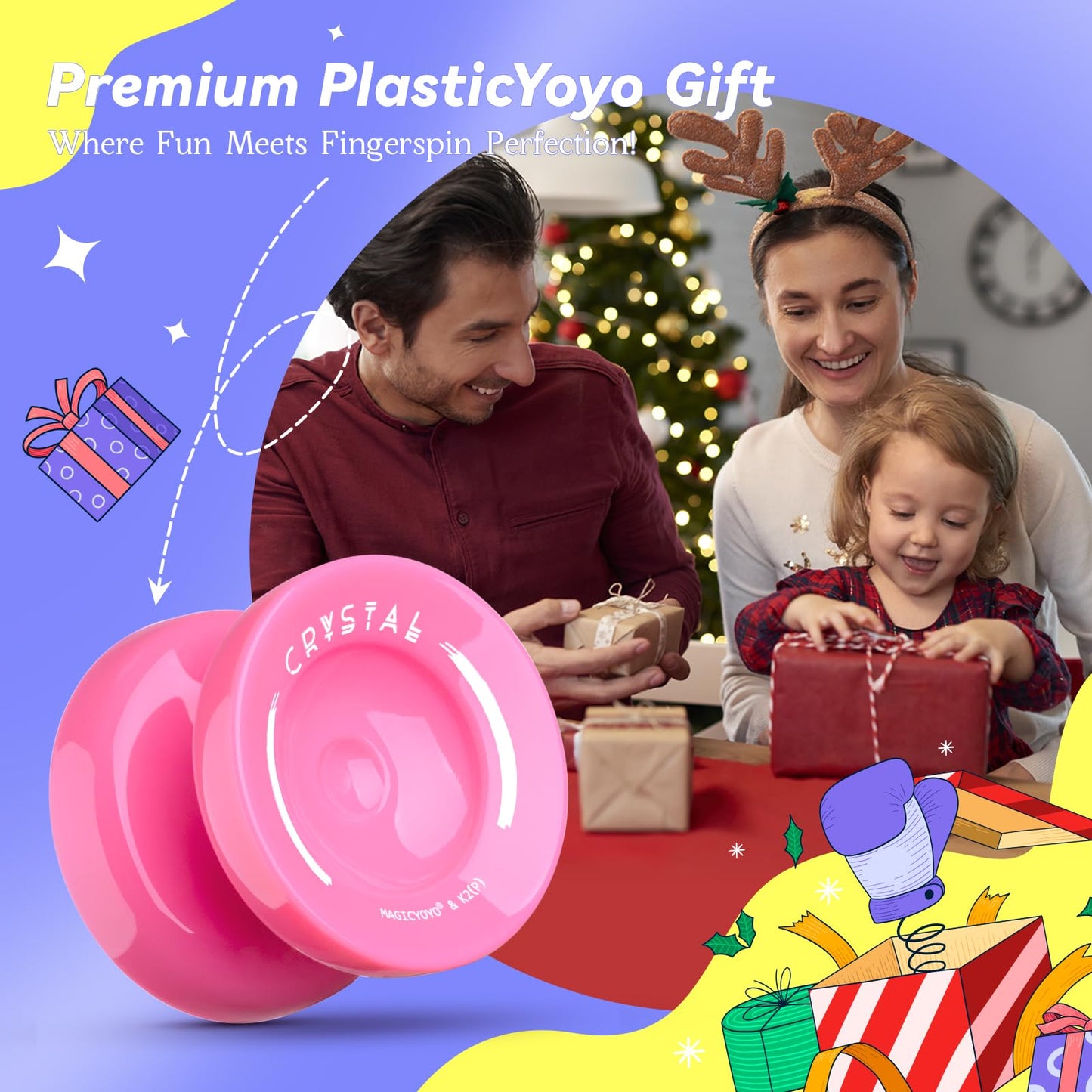 YOSTAR Yoyo K2 Crystal, dual-purpose JoJo for kids and adults, responsive and unresponsive YoYo, trick Jo-jo for finger spins, plastic Jo Jo toy with 12 strings, bearing kit
