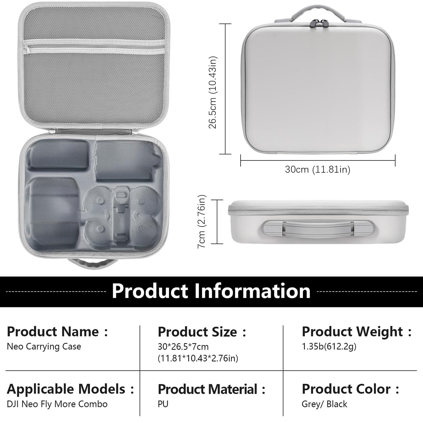 FPVtosky Waterproof Drone Bag for DJI Neo Fly More Combo with DJI RC-N3 Drone Bag Fall Protection Compact Carrying Case Storage Accessories Protection Grey