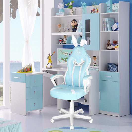 JOYFLY Gaming Chair Cute Computer Chair with Lumbar Support, with Bunny Ears Ergonomic Racing Office Chair Height Adjustable Gamer Chair for Girls (Light Blue)
