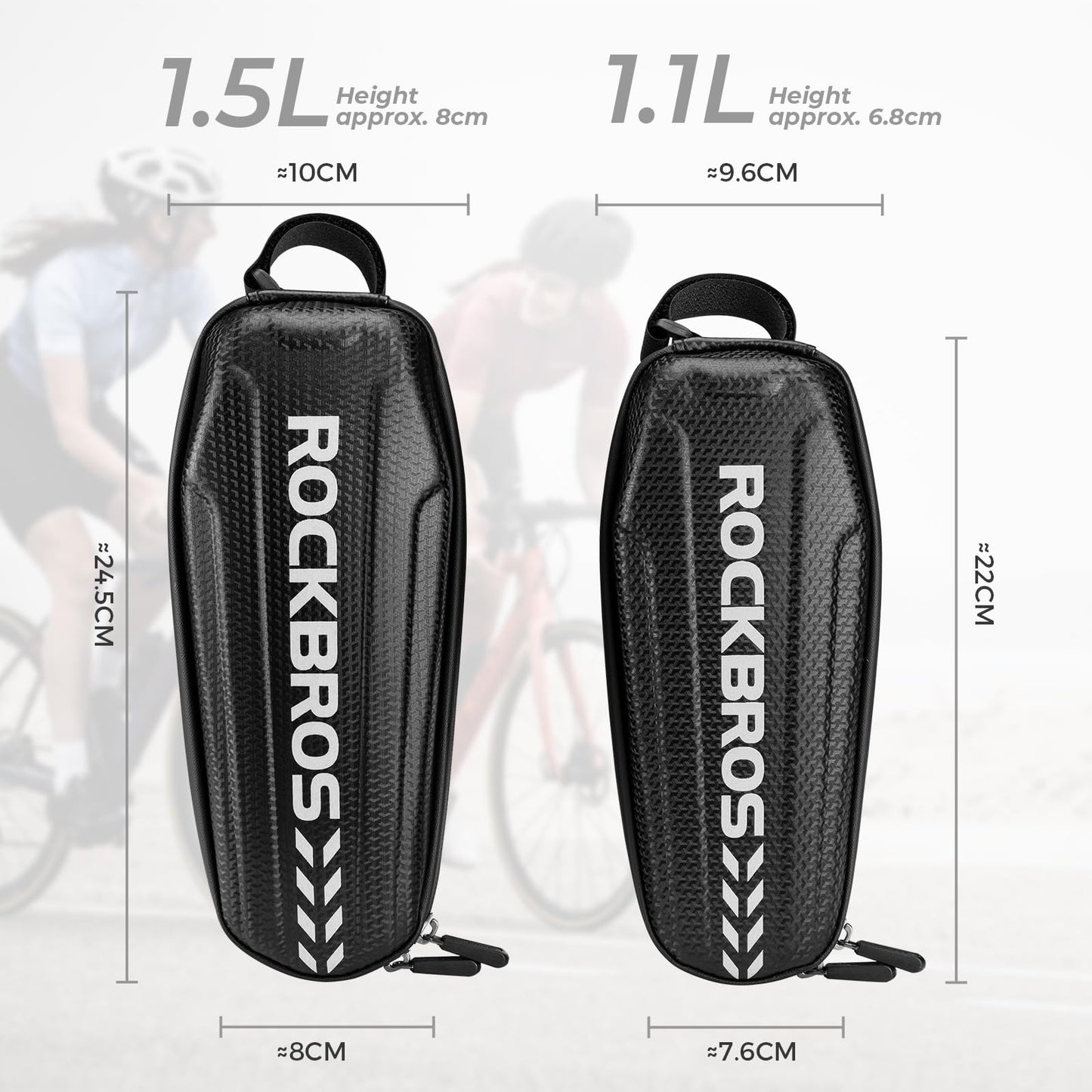 ROCKBROS bike frame bag waterproof top tube bag for MTB road bike folding bike Black M 1.1L