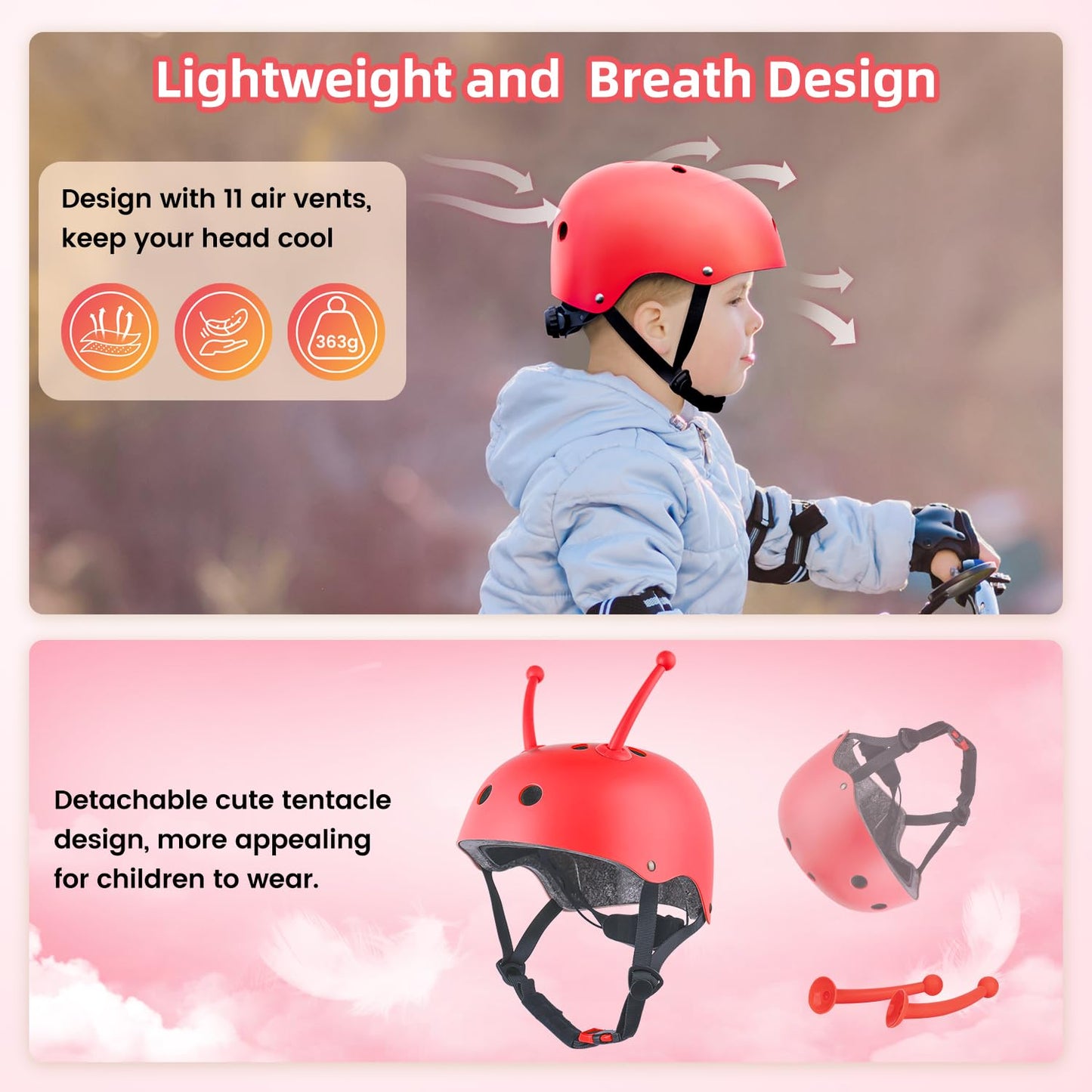 Kids helmet for boys girls 43-51cm sizes XS toddler bike helmet Micro scooter helmet children cycling helmets skateboard helmet helmet (red)