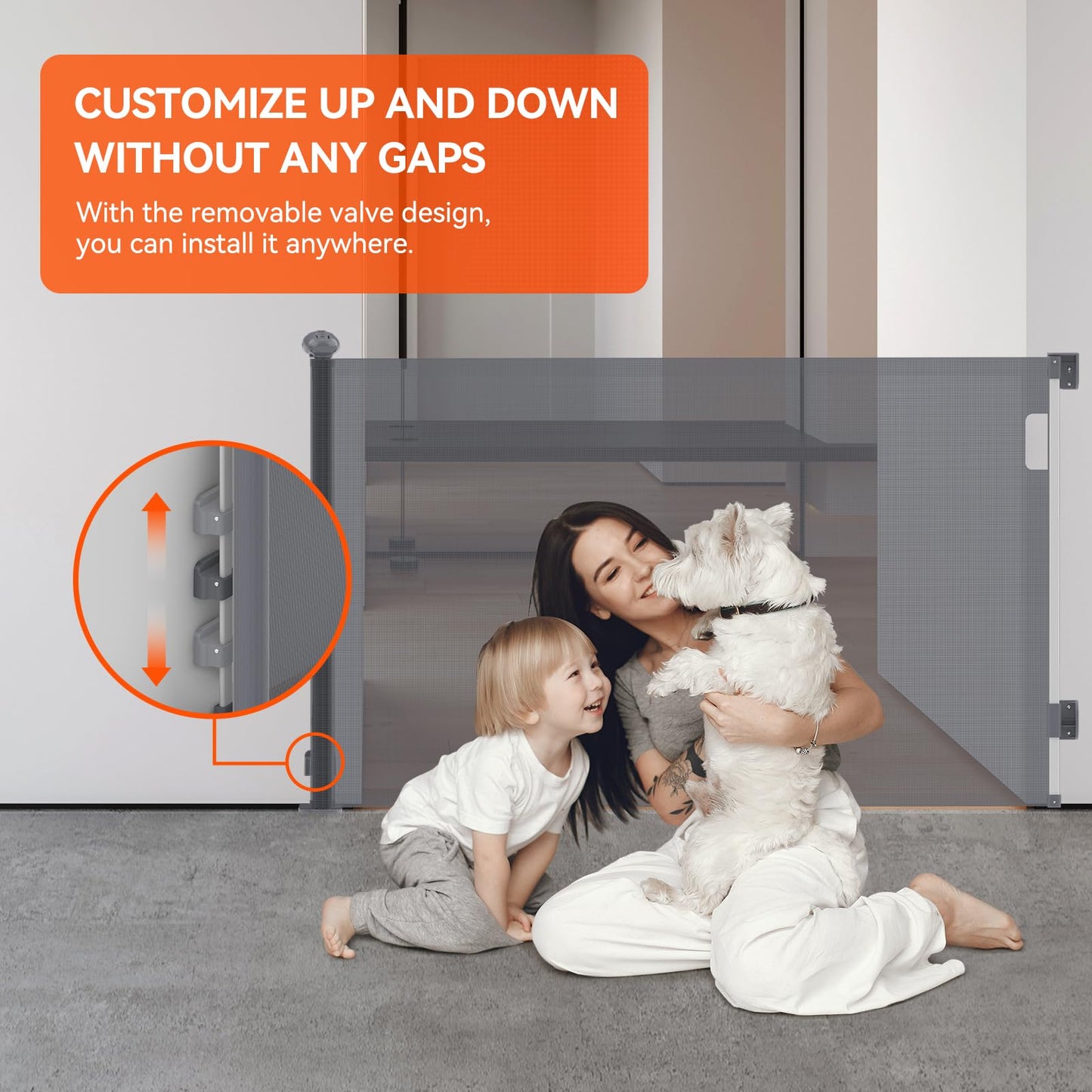 Muaket 0-300CM Stair Gate/Door Gate Retractable, Stair Gates for Babies and Pets Child Safety Gate, One-Handed Opening, Child Gate baby gate door for Stairs, Doors, Gray