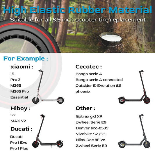 OUXI Xiaomi M365 8.5" Solid Replacement Wheels for Xiaomi Mijia M365/M365 Pro Electric Scooter, Solid Rubber Tire, High Elasticity, New Red Circle, Colorful Style.