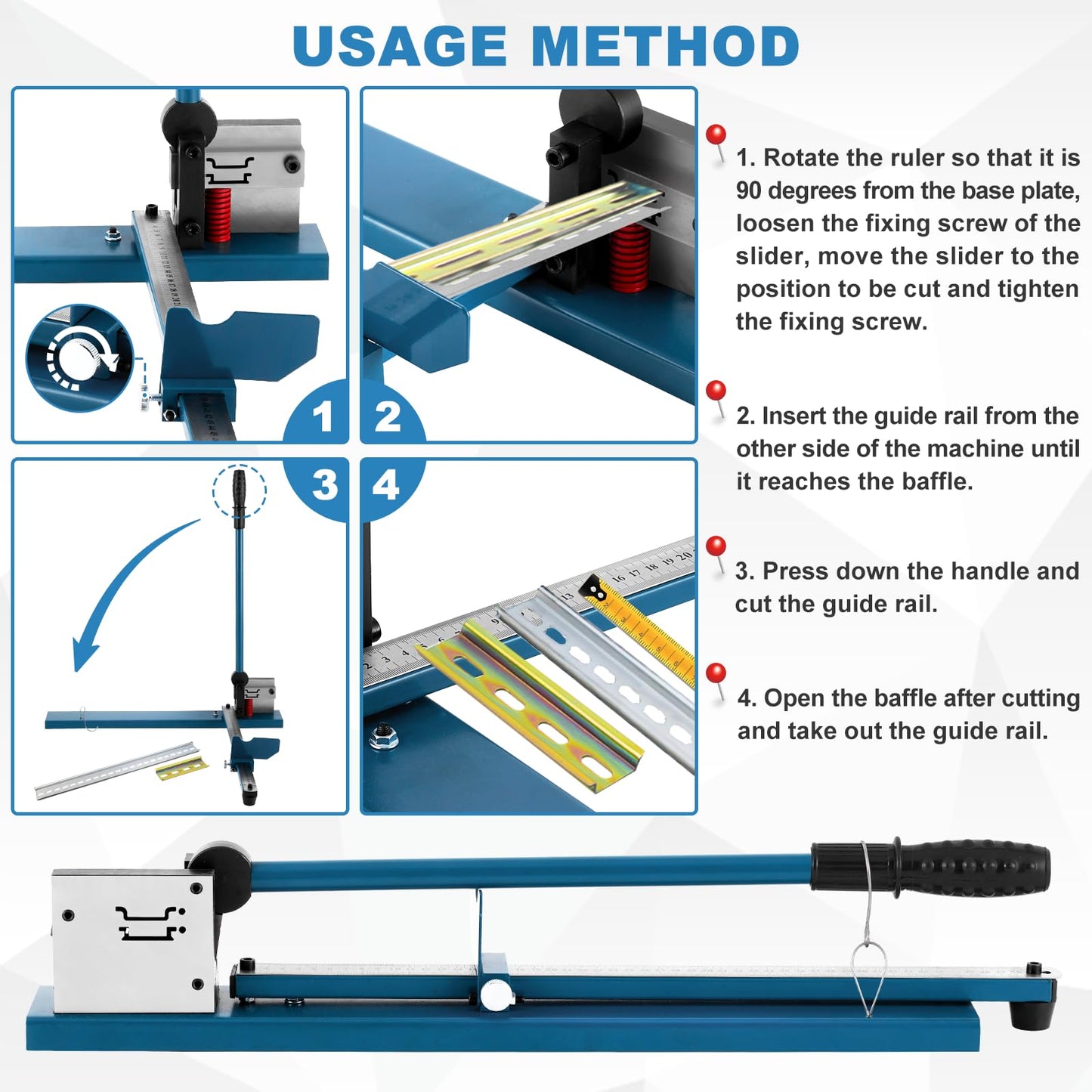 MXBAOHENG DIN Rail Cutter Double Hole Rail Cutting Machine with Ruler for cutting Steel/Aluminum Rail (blue)