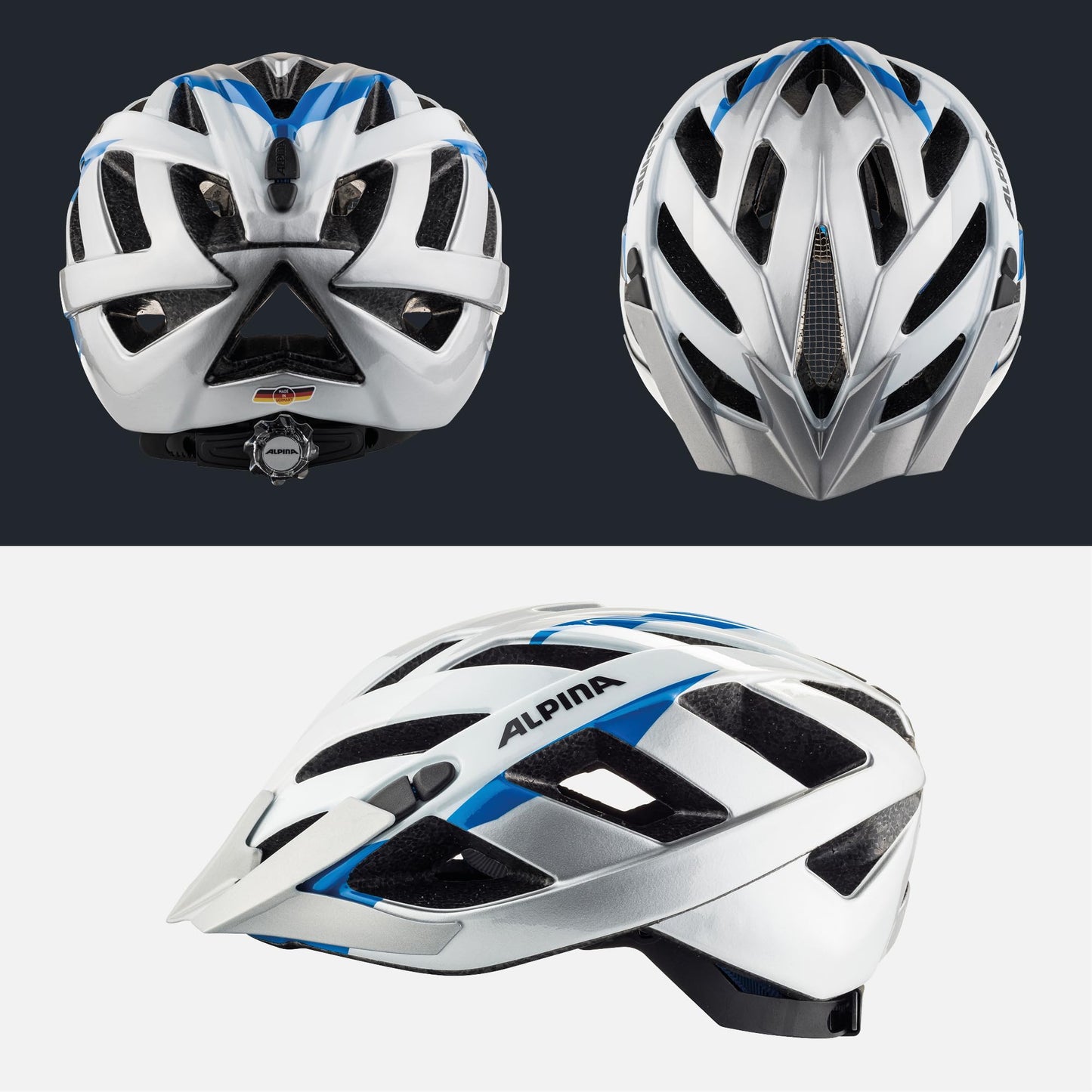ALPINA PANOMA - Reflective & Well-Ventilated Bike Helmet with Insect Net & Upgradable LED for Adults, Silver-White Cyan, S (52-57 cm)
