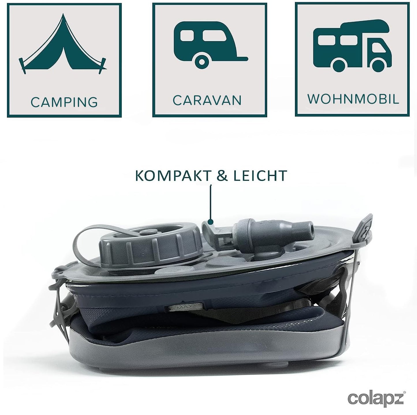 Colapz 2-in-1 Foldable Water Container with Tap - BPA-free drinking water tank & foldable bucket for camping, vanlife, offgrid, festivals & outdoor adventures - Grey