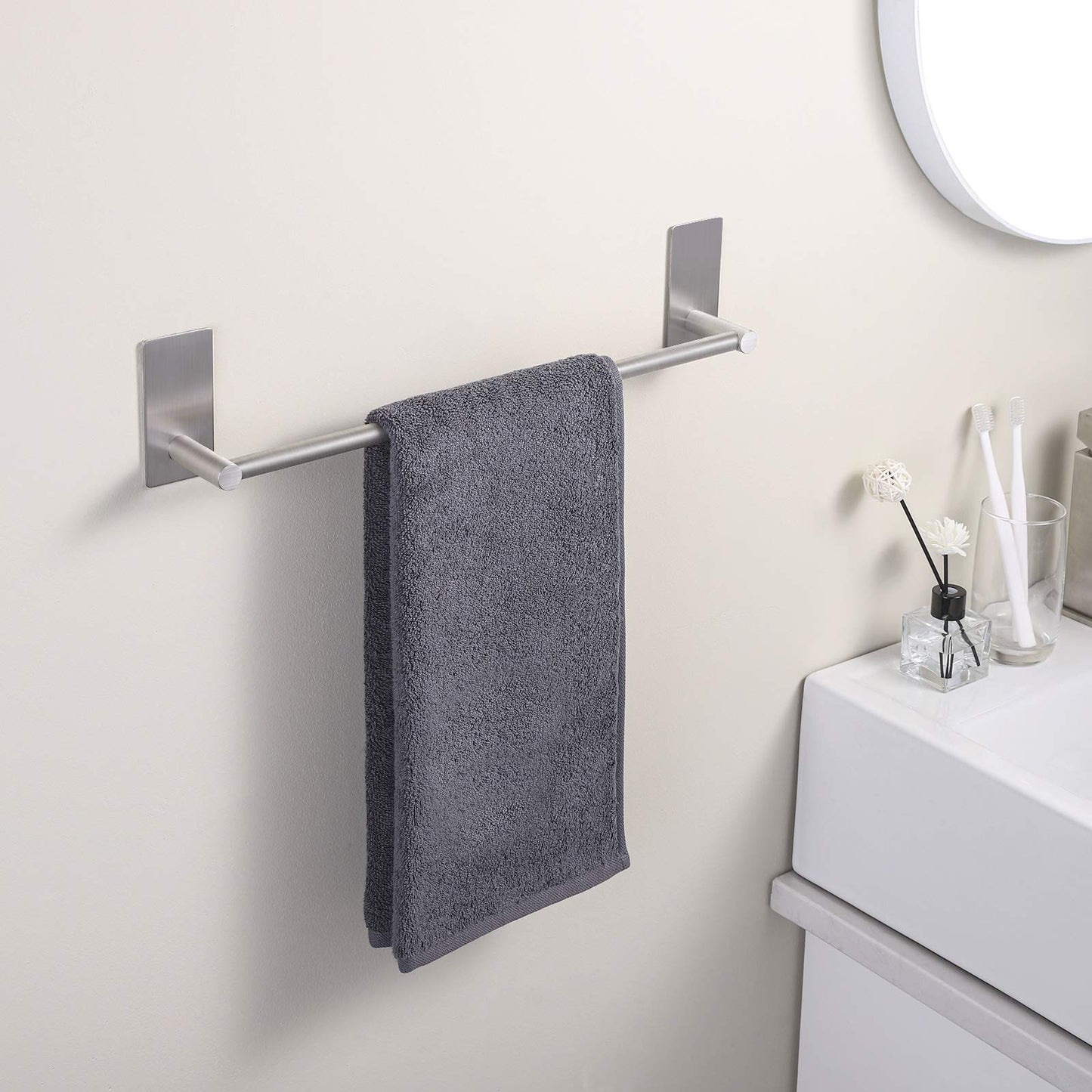 KES towel holder without drilling bathroom towel bar self-adhesive towel rack stainless steel SUS304 bath towel holder stick 40CM pole brushed, A7000S40-2