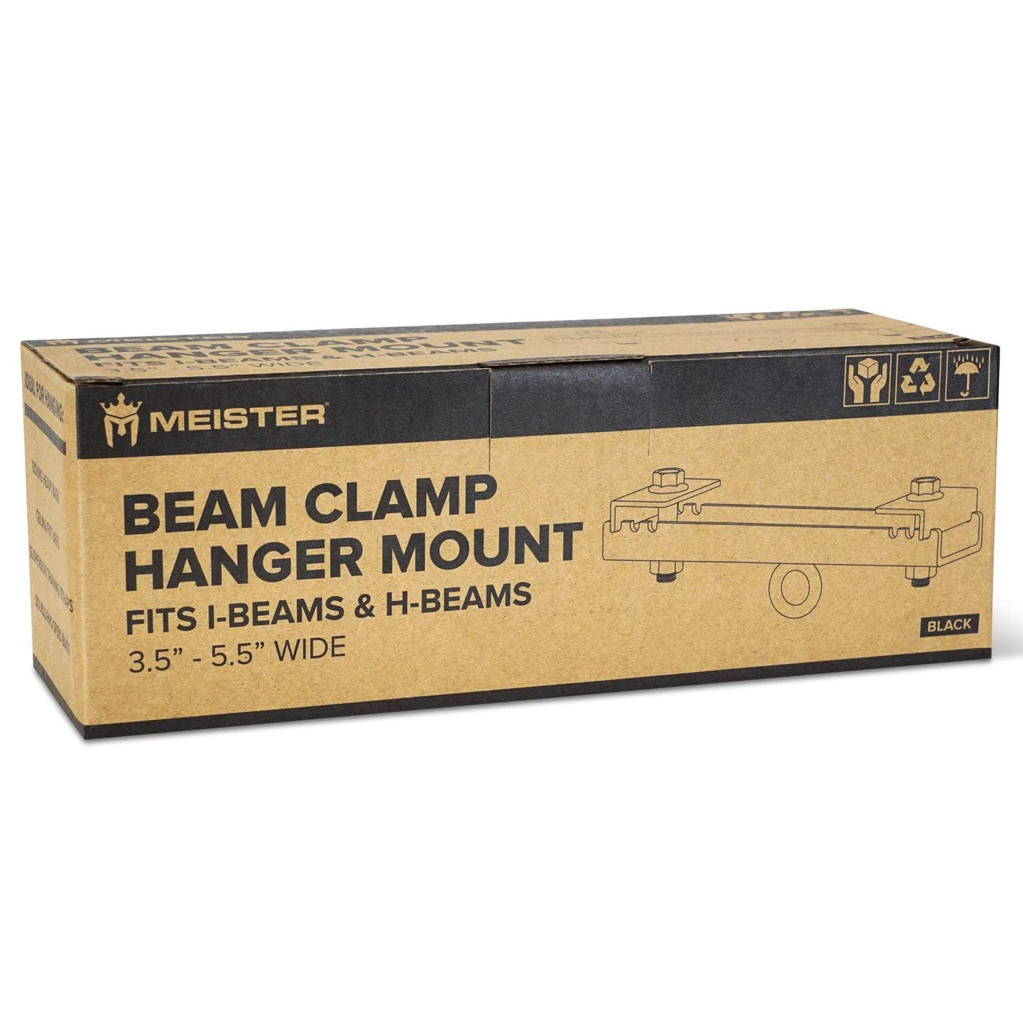 Master Beam Clamp Hanger Mount for boxing & MMA heavy bags, suspension straps & ceiling mounts, Black - 3.5" - 5.5"