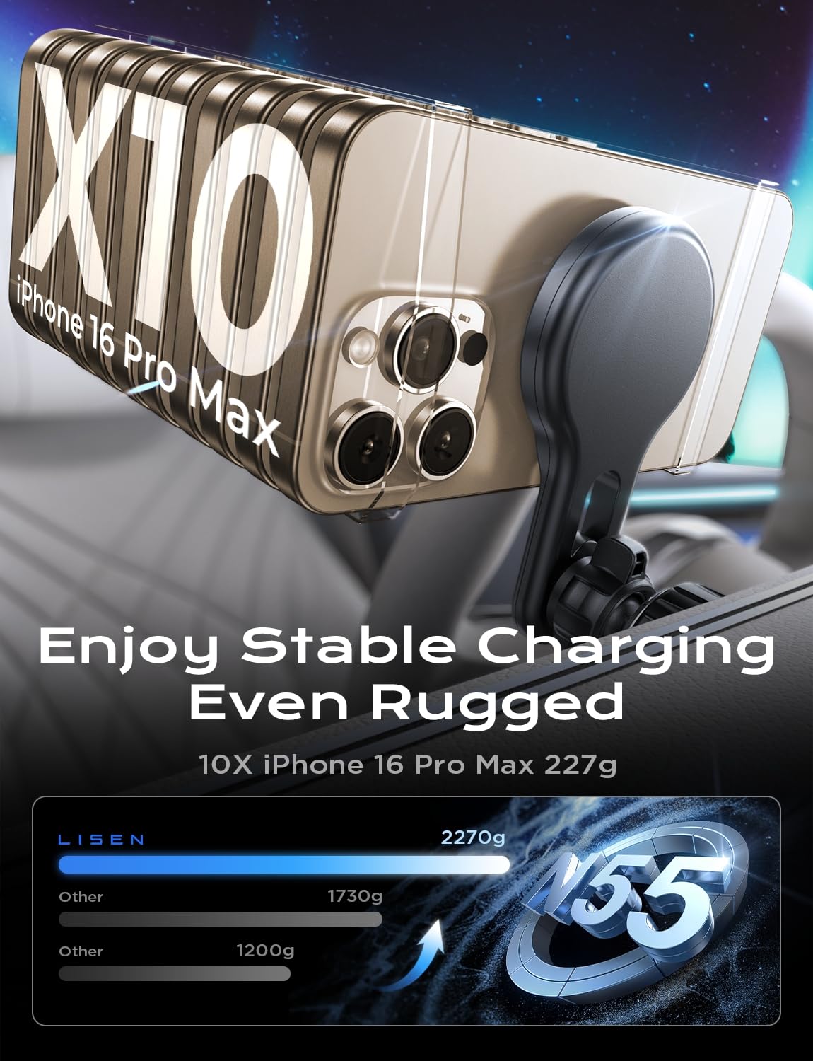 LISEN 15W for Magsafe car mount with charging function phone holder Car MagSafe charger Car Wireless Charger Car Magnet Phone Holder Car for iPhone 17/16/15/14/13/12 ProMax Mini Plus Series
