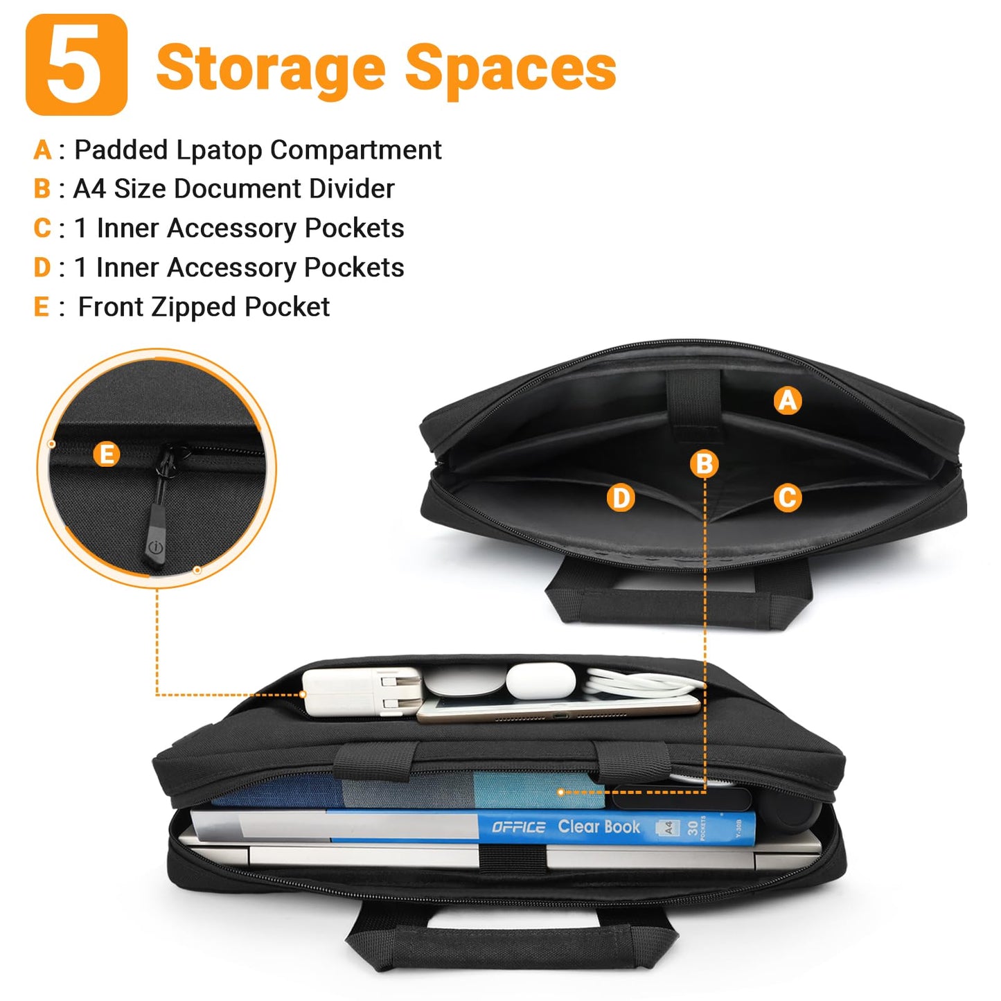 ZYB 17-17.3 Inch Laptop Shoulder Bag, Waterproof Notebook Case for Lenovo, Samsung, HP, Acer, Dell, ASUS, etc. Black Laptop Bag Sleeve Messenger Bag.