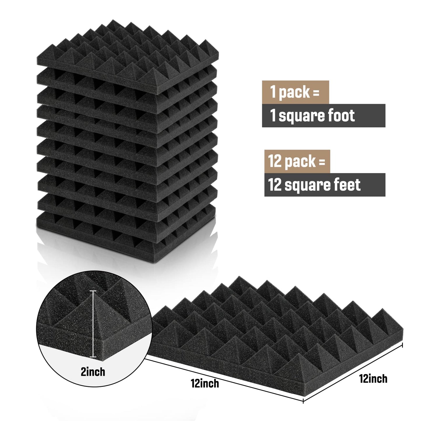 Acoustic Foam 12 Pieces Soundproofing High-Density Sound Absorber Wall Reduce Reverberation Noise for Podcast Recording Studio Soundproofing with 60pcs Stickers Included, 30x30x5cm.