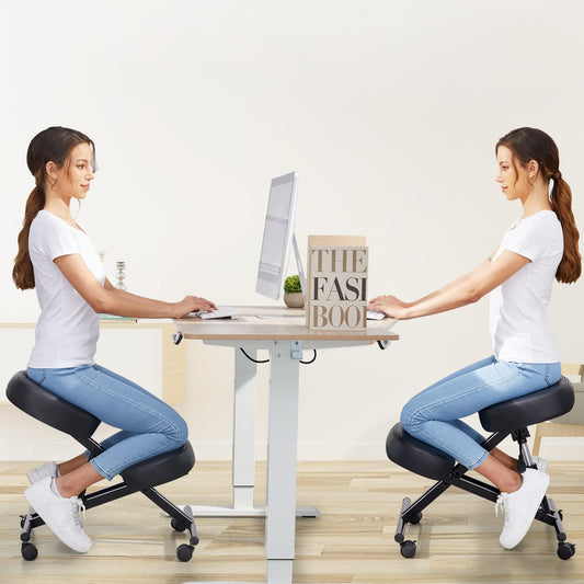 COOCHEER Knee Chair Ergonomic, Adjustable Chair for Office Home, PU Leather Office Stool with Knee Rest to Improve Posture, Desk Chair with Wheels, 3" Cushion