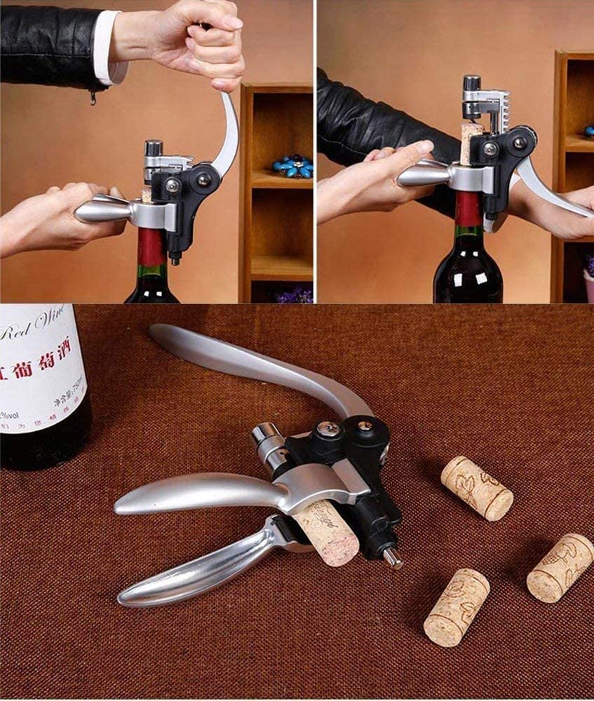 Corkscrew Wine Set: wine opener set with gift box, foil cutter, and bottle opener. Includes corkscrew, drip ring, wine stopper. Screwpull wine opener accessory gift set for men.