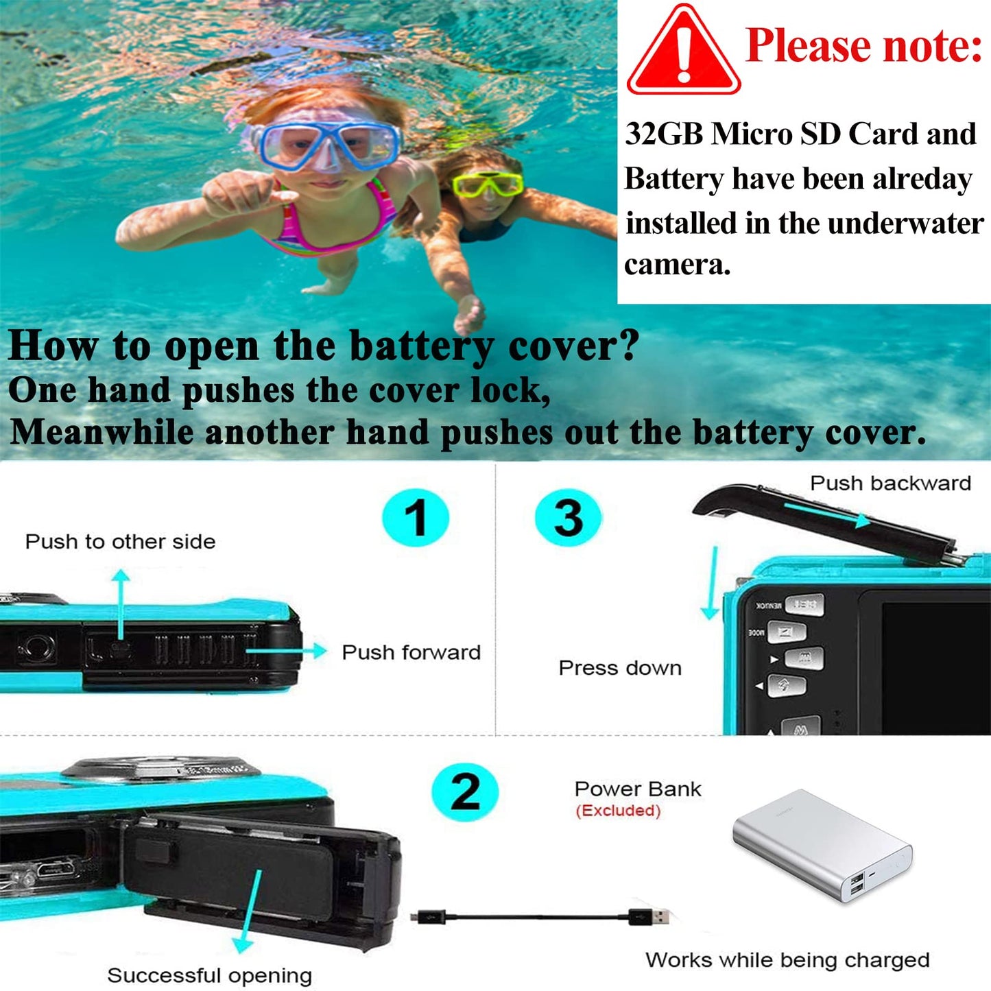 Underwater Camera Full HD 2.7K 48MP 10FT Camera Waterproof Dual Screen 16X Digital Zoom Snorkeling Waterproof Digital Camera for Selfie Underwater, Swimming, Vacation