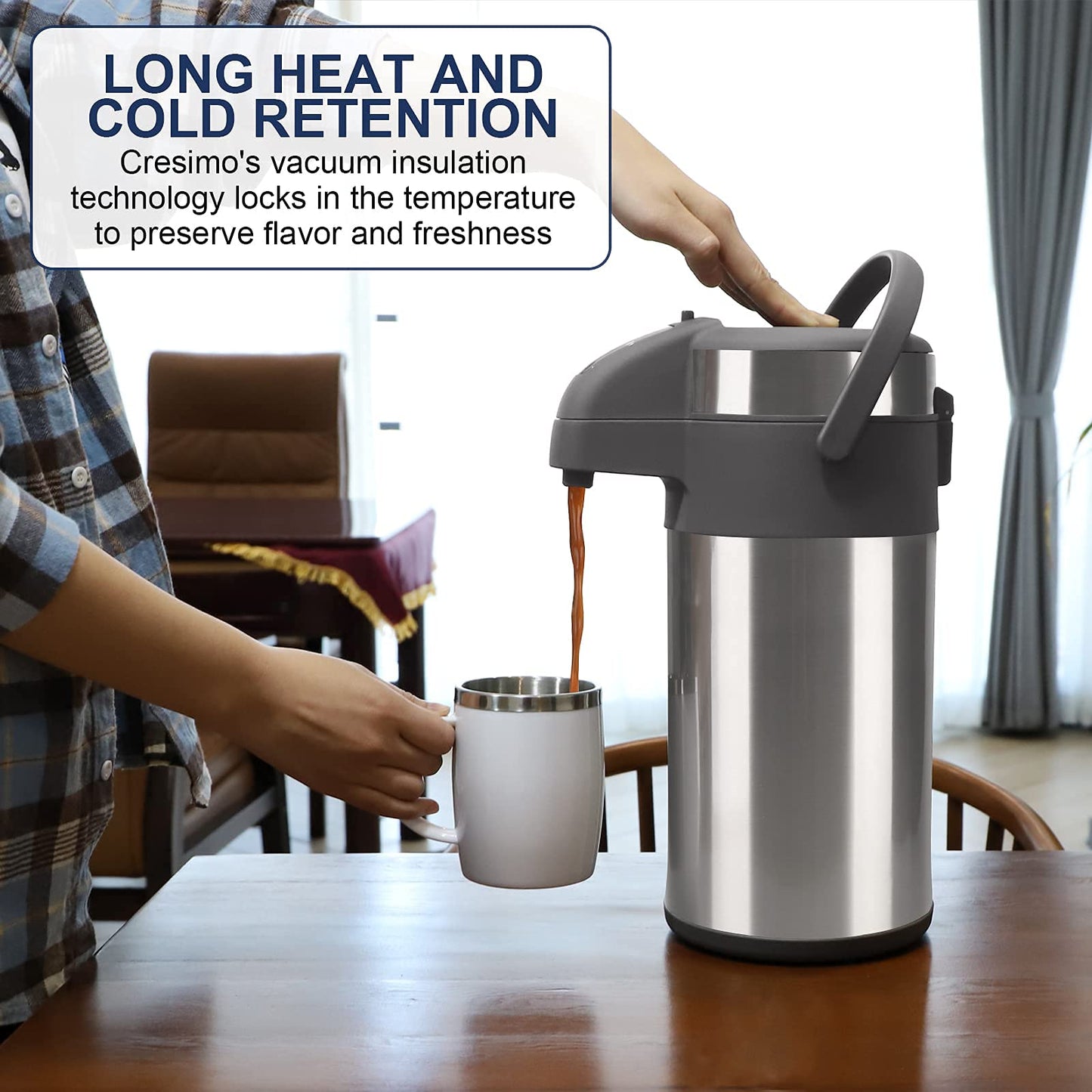 Olerd 4.0 Liter Pump Thermo Coffee Dispenser, Stainless Steel Double Wall Pump Vacuum Insulated Flask with Pump Mechanism, Coffee Carafe, Pitcher for 24 Cups (Silver)