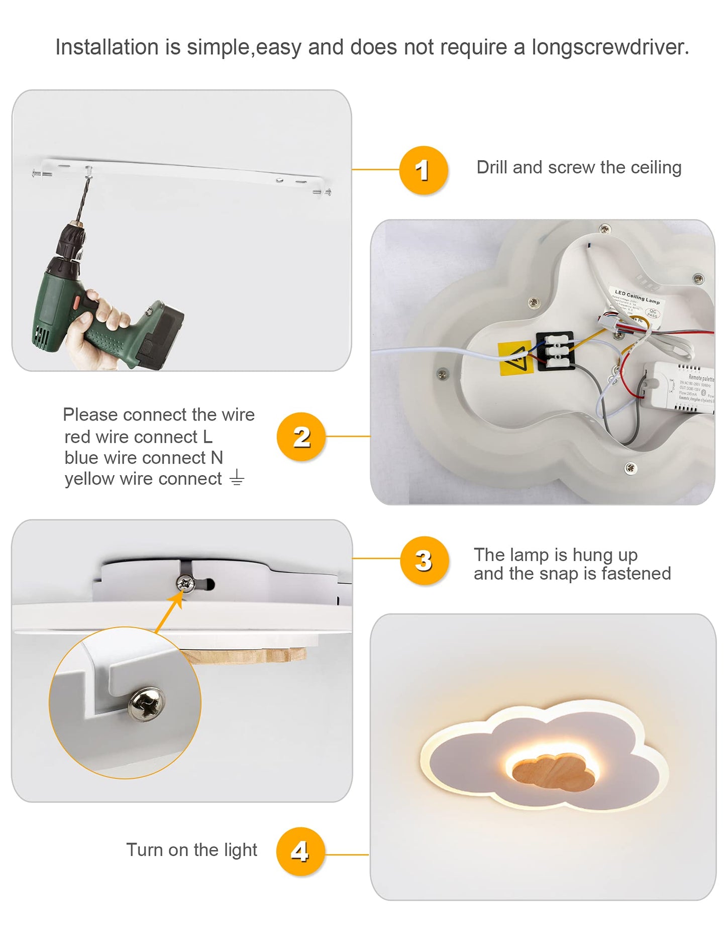 FANLG LED ceiling light Clouds, 26W 50CM Kids light ceiling light dimmable with remote control 3000-6000K, creative cloud light wooden ceiling light for children's room | Bedroom | Living room