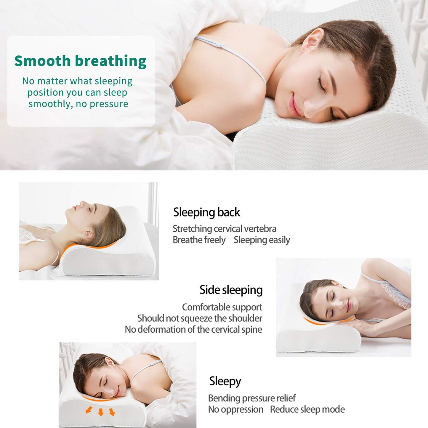 Fityou Memory Foam Pillow, Neck Support Pillow Sandwich Pillow Ergonomic Sleep Pillow Removable and Washable Pillowcase Suitable for Back and Side Sleeping