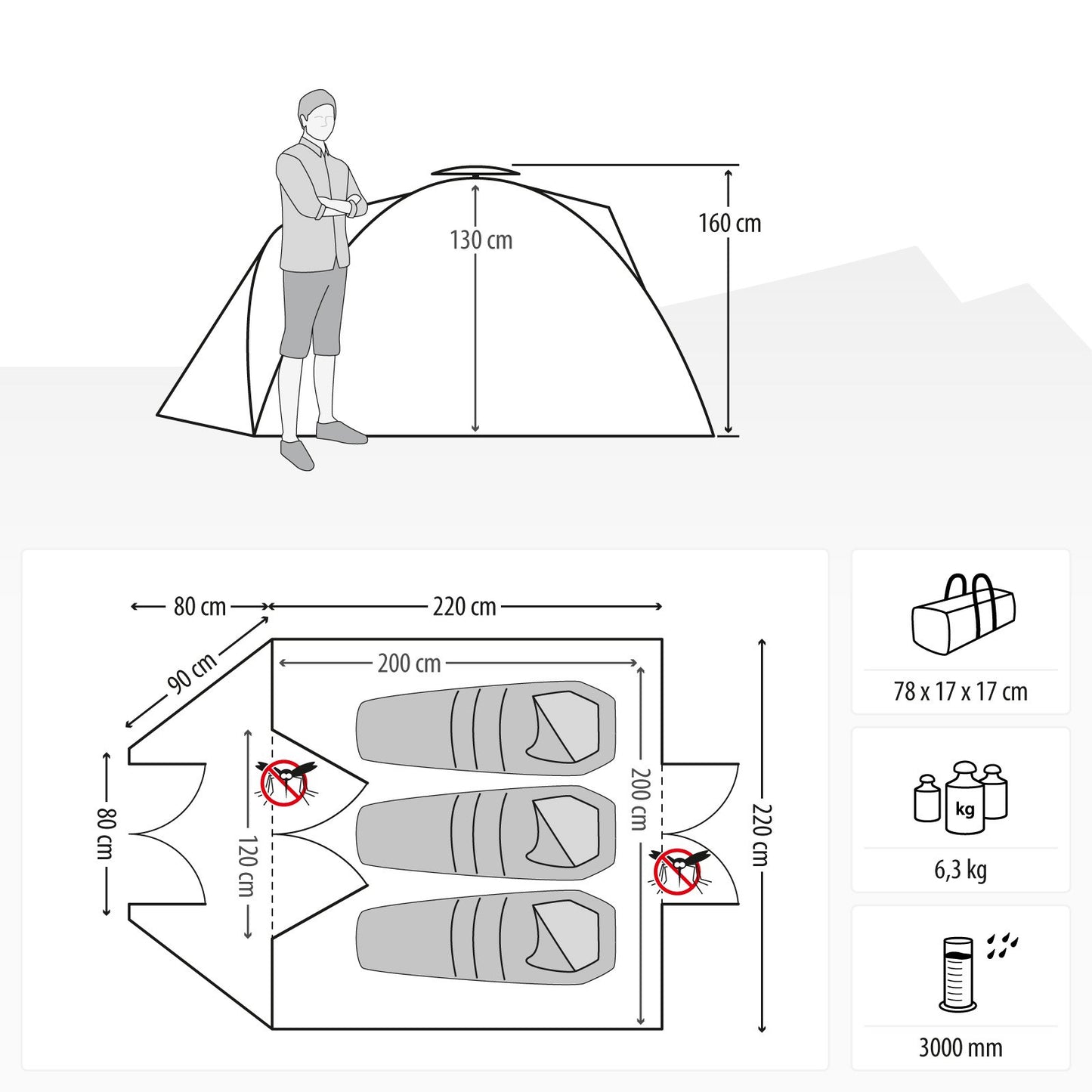 qeedo Quick Oak 3 camping instant tent, Quick-Up system, includes 2 XL sleeping mats