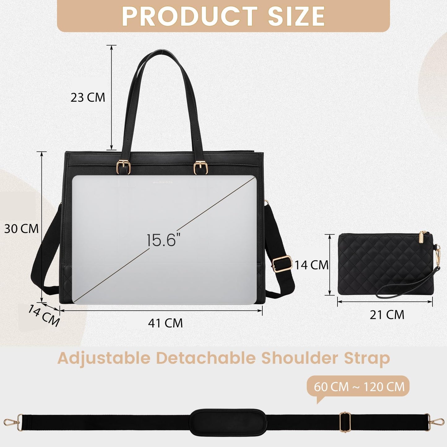 LOVEVOOK 15.6 inch Laptop Bag for Women, Work Tote Bag Teacher Bag Briefcase Medium, Shopper Handbags for Women, Large School Bag, Tote Bag Business Bag for Office College Work, Black