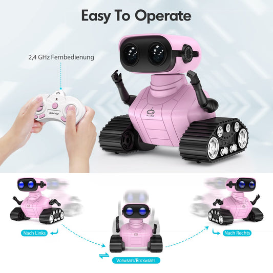 ALLCELE Robot Kids Toy, Rechargeable Remote Control with LED Eyes Music and Interesting Sounds for 3 4 5 6 7 8 Years Old Boys and Girls Gift -Pink