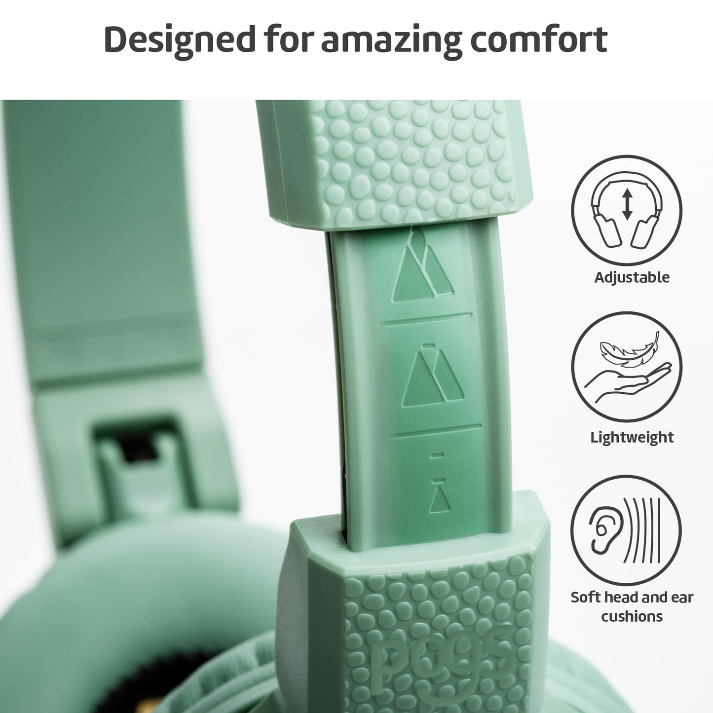 POGS Wireless Bluetooth Kids Headphones | The Gecko 2 | Foldable durable kids headphones for ages 3+ | Volume limit 70-85 dB | Microphone | On-ear | Wireless music sharing feature (Green)