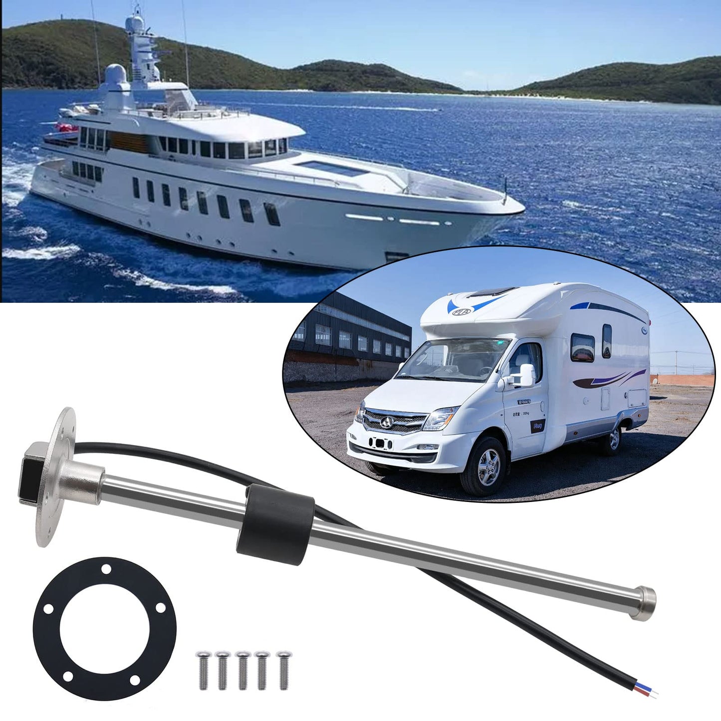 KAOLALI level sensor, fuel gauge stainless steel fuel send unit water level sensor for boats 5 hole fuel and water gauge 350mm