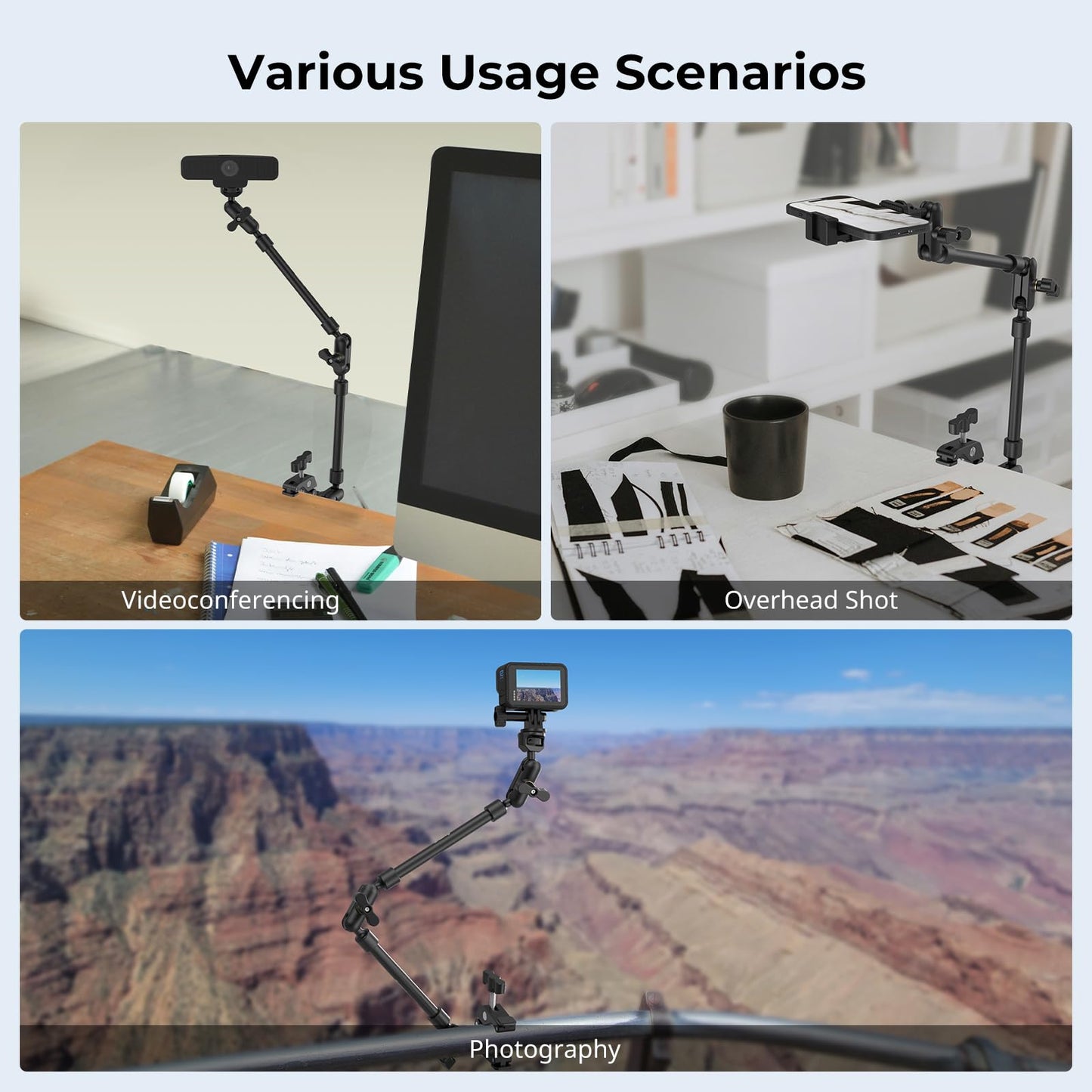 SMALLRIG 22" Magic Arm with Clamp, Flexible Camera Desk Mount & Clamp, Overhead Phone Holder, Articulating Arm with Friction Extension with 1/4" Thread, for light, webcam, microphone, action camera - 4766