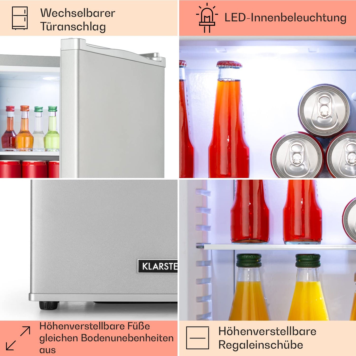 Klarstein mini fridge for room, 13L mini fridge for drinks & cosmetics, Small minibar, fridge small & quiet, Adjustable shelf, small skincare fridge 5-15°C