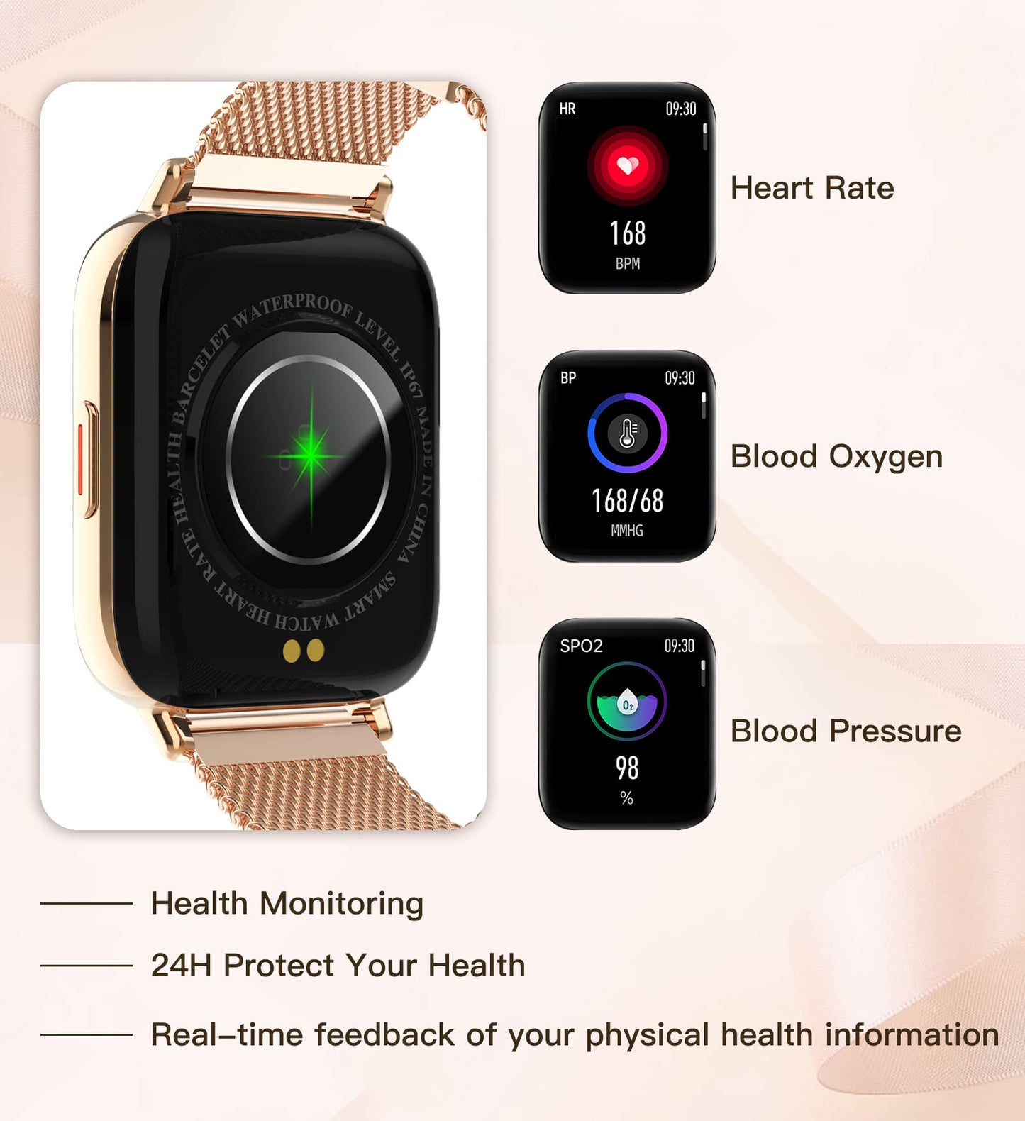 Lefitus Smartwatch for women with calling function 1.7" touchscreen, sports watch activity tracker heart rate pedometer sleep tracker SpO2 IP68 waterproof for Android/iOS