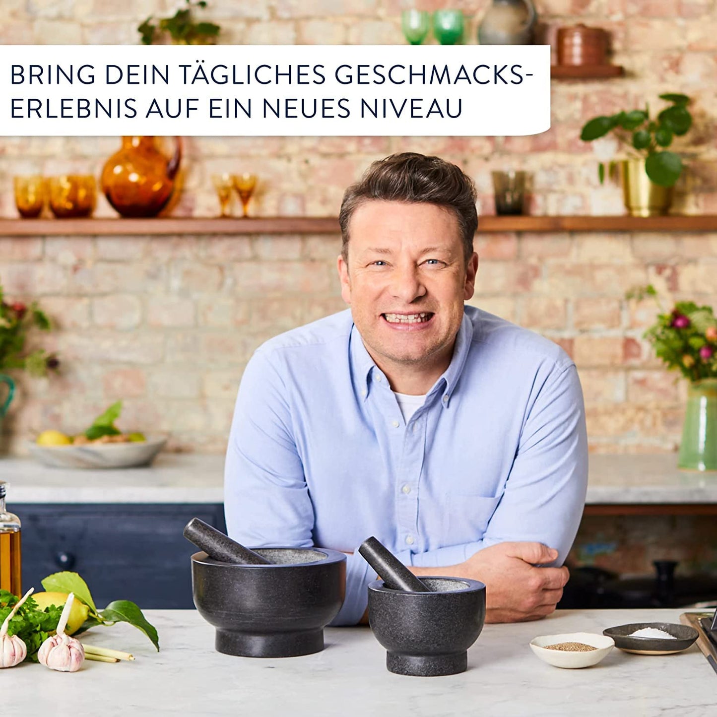 Jamie Oliver by Tefal Granite Pestle and Mortar, 14.5 cm diameter, perfect for crushing herbs and spices, easy to clean, K1823155.