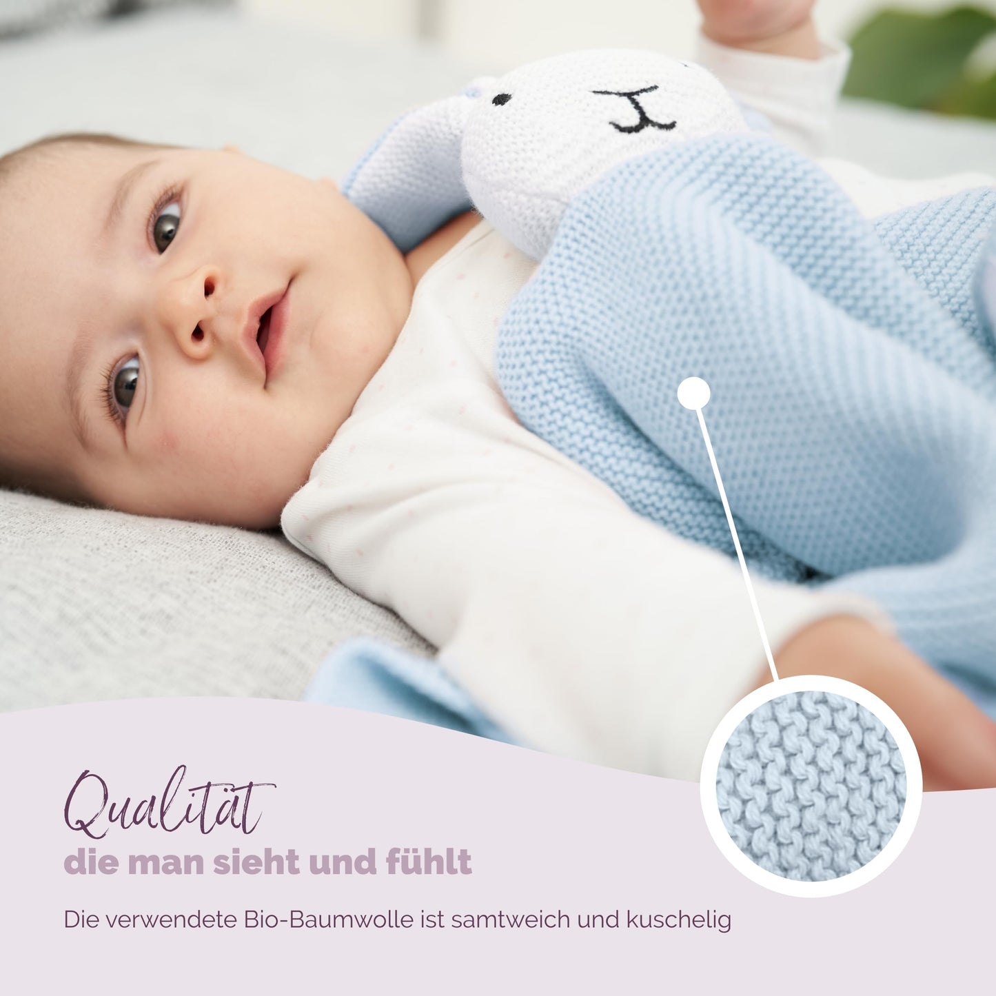 Livella Cuddle Blanket "Bunny" with socks - Pure organic cotton - Premium cuddly toy, cuddly blanket, comfort blanket, knit blanket - Velvety soft & breathable - Oeko-TEX® Standard 100 and GOTS Certified