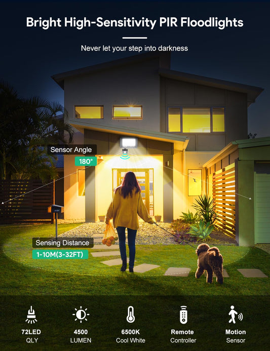 50W LED floodlight with motion sensor outdoor, super bright 4500LM outdoor floodlight, IP66 waterproof LED outdoor light with remote control, 6500K cold white spotlight outdoor for garden, garage, yard