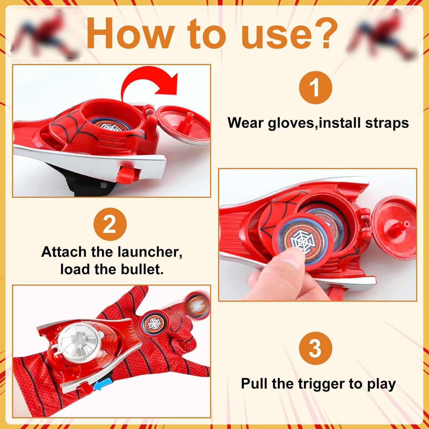 3-pc Spiderman Launcher Glove Set, Spiderman Hero Gloves, Kids Spiderman Hero Gloves with Suction Cup Darts and Frisbee, Super Spiderman Launcher Gloves, Spiderman Web Shooter, Gift for Kids