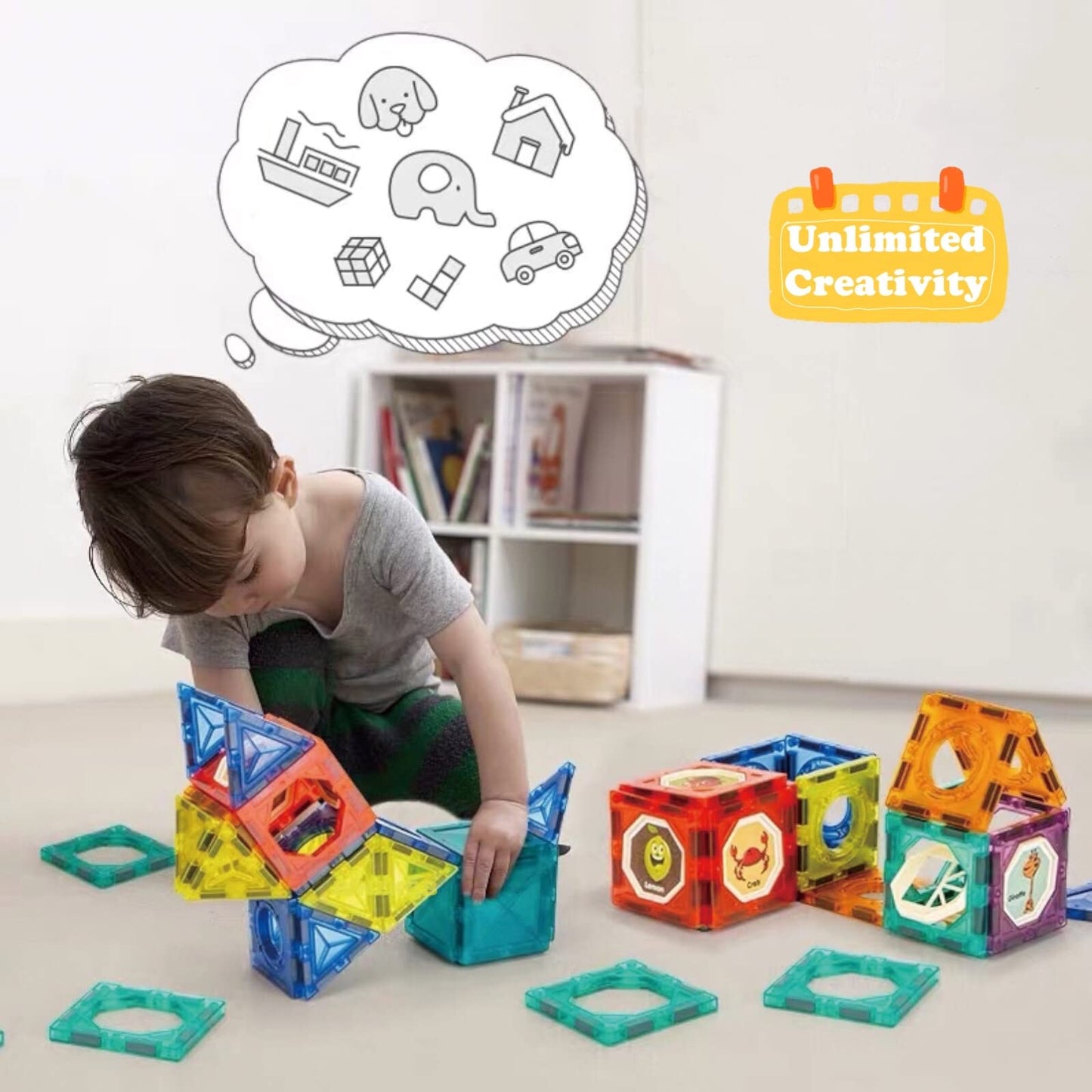 BINZKBB Magnetic Building Blocks 110 Pieces Construction Set, Montessori Toy for Kids Ages 5 6 7 8 9 10+, Ideal Educational Toy Girls Boys Gift