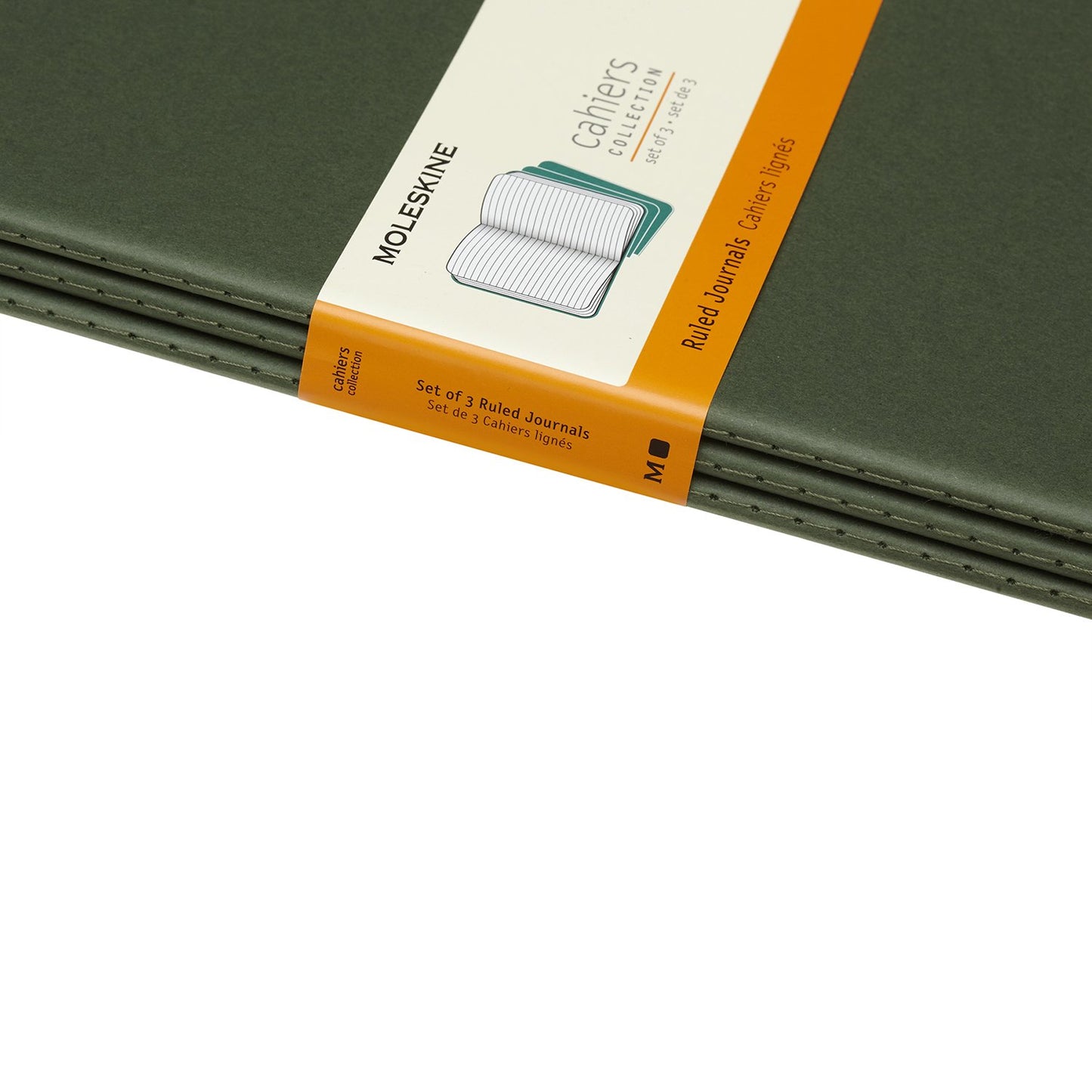 Moleskine - Cahier Journal - Set of 3 notebooks with lined pages - Cardboard cover with visible cotton stitching - Myrtle color - Very large format 19 x 25 cm - 120 pages.