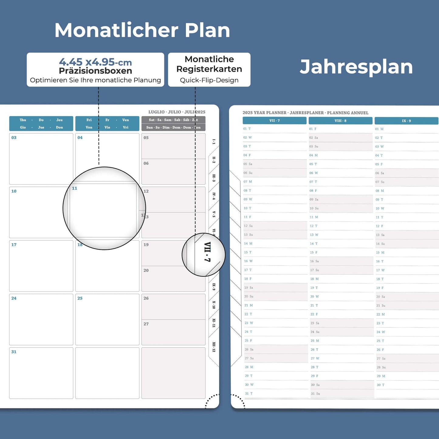IN-LUXPRO Calendar 2025 2026 Weekly Planner, A4 (29 x 21.7cm), 18-Month Book Calendar (Jul.2025-Dec.2026) Ring binder with softcover, weekly calendar with self-adhesive pen holder, Navy Blue.