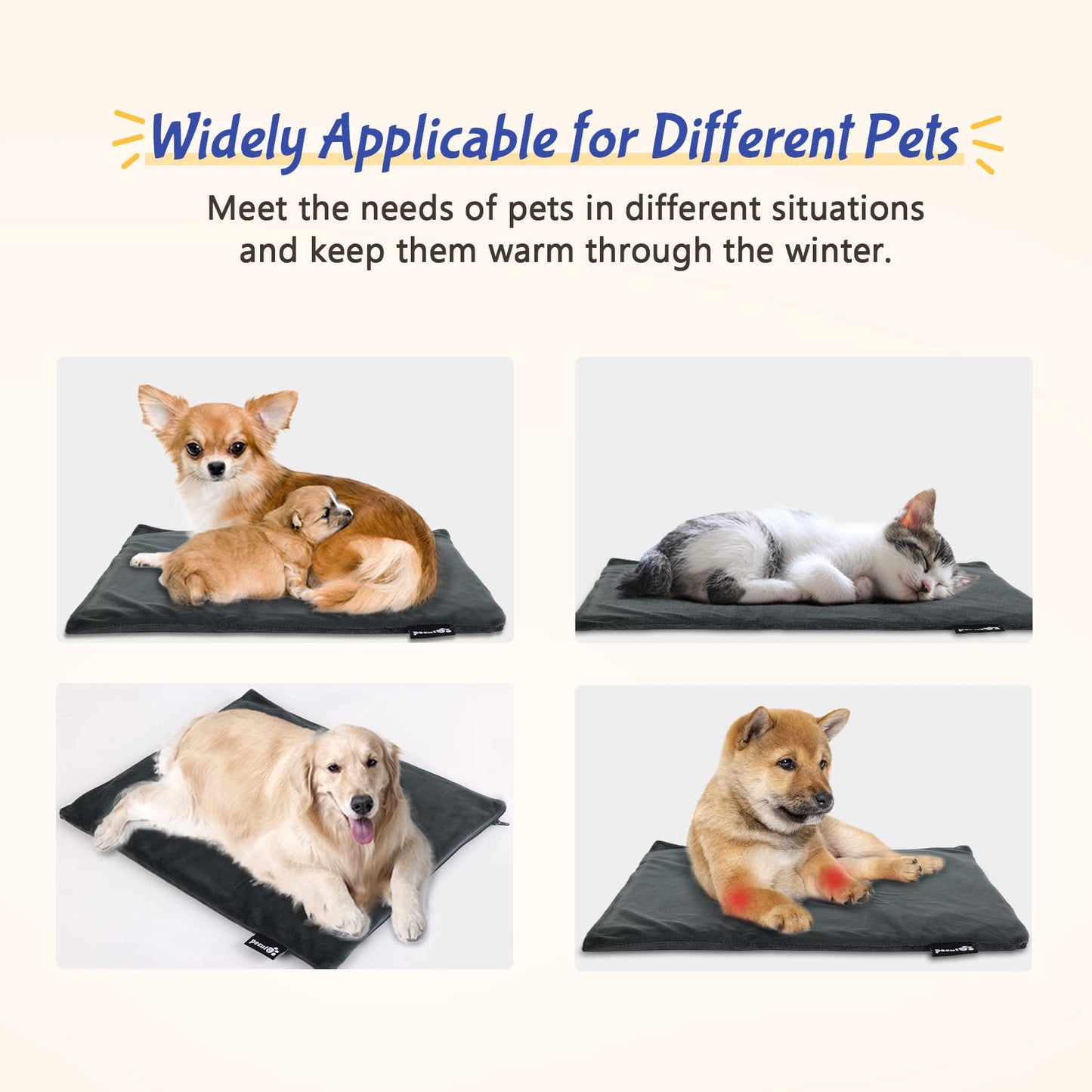 Pecute Pet Heating Pad Dog Bed Large Dogs Cats, Warming Mat Washable with Constant Temperature, Safe Waterproof Heated Blanket Pet Mat, for Newborns & Elderly Animals XL 80*60cm