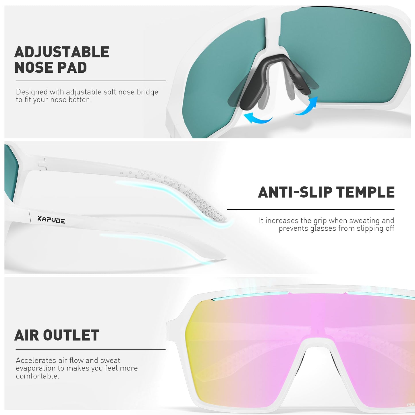KAPVOE Cycling Sunglasses Men Women Polarized Sports Baseball MTB Road Bike Eyewear - K335