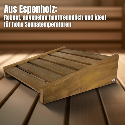 LaJa26 sauna headrest Thermo FSC aspen wood - ideal for neck and shoulders - durable - ergonomic - relaxing and long-lasting - can also be used as a back or footrest - handmade in Europe