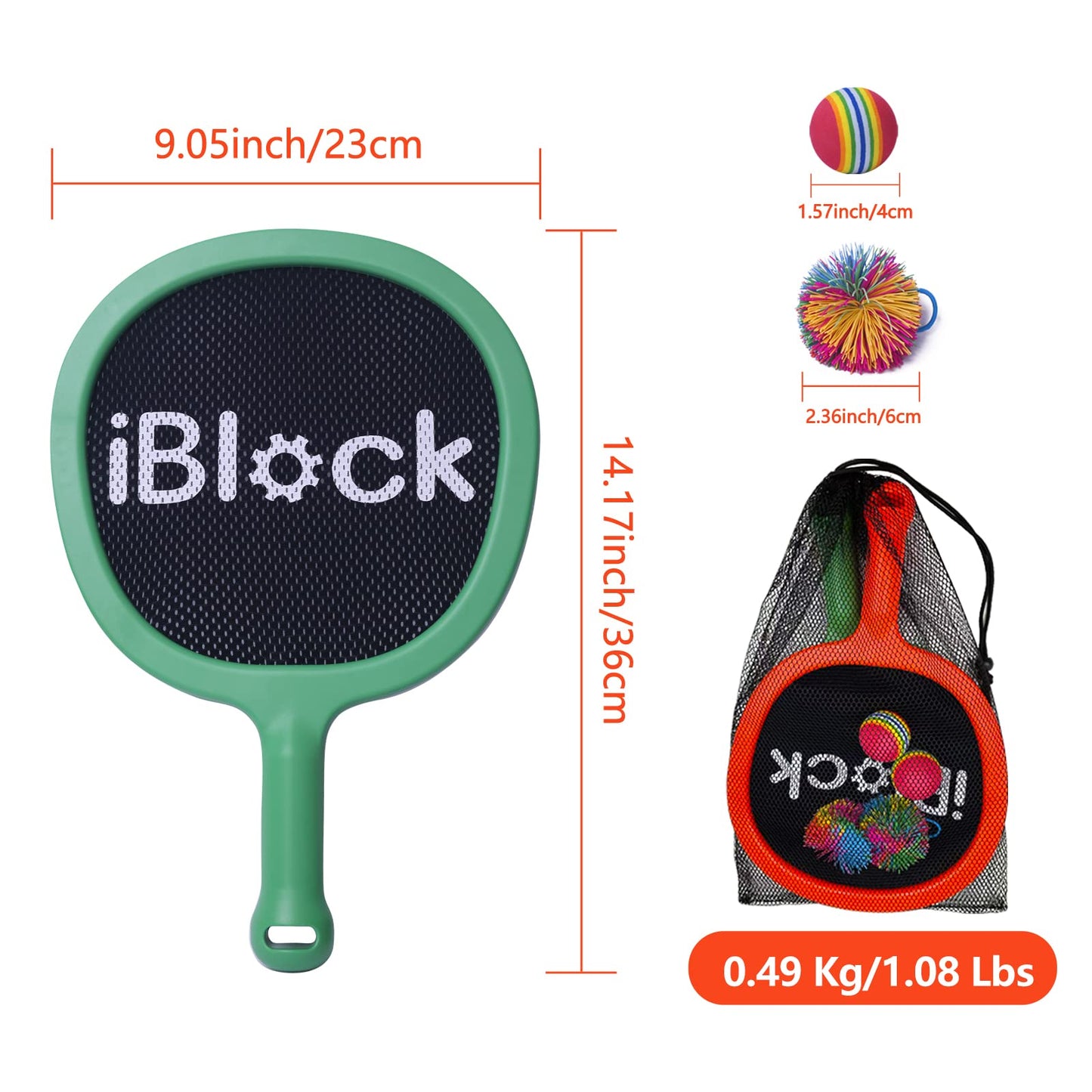 Smartwo Kids Racket Set, Outdoor Ball Games for Boys Girls, Lightweight Badminton Tennis Rackets for Beginners, Pool Beach Games Garden Games for Kids Outside, Orange & Green