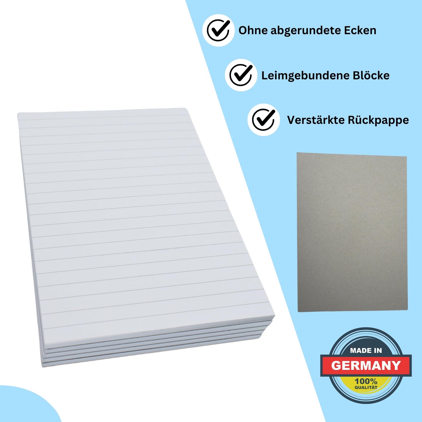 HLKauf Notebooks Writing Pads DIN A4 A5 A6 | squared | lined | blank, Notebook 5er|10er|20er Pack, 50 sheets per pad, 80 gsm offset white, pads for school or office Uni