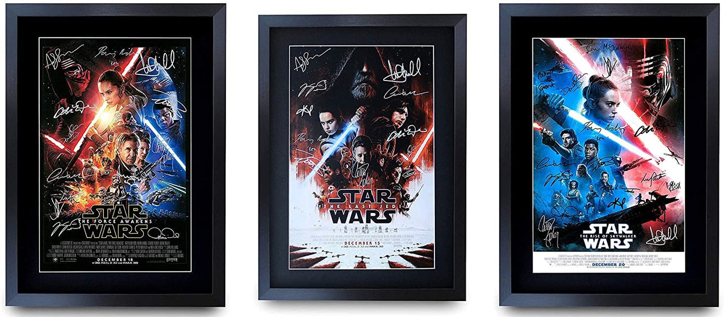 HWC Trading A3 FR Star Wars Trilogy Sequel Movie Poster Collection Cast Signed Gift framed Printed Autograph Daisy Ridley John Boyega Gifts print Photo Display