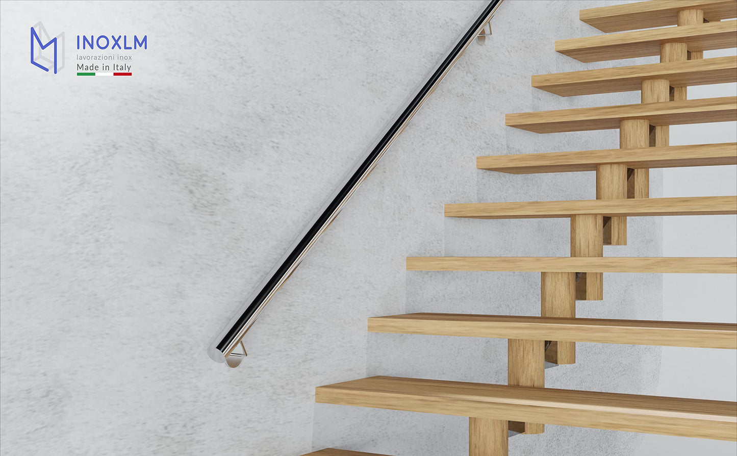 INOXLM Stainless Steel Handrail โ 33.7mm Staircase railing Stainless Steel AISI 304 with Satin Finish, Staircase railing Made in Italy, Stainless Steel Handrail DIY, Ideal staircase railing for interior and exterior (160 cm)