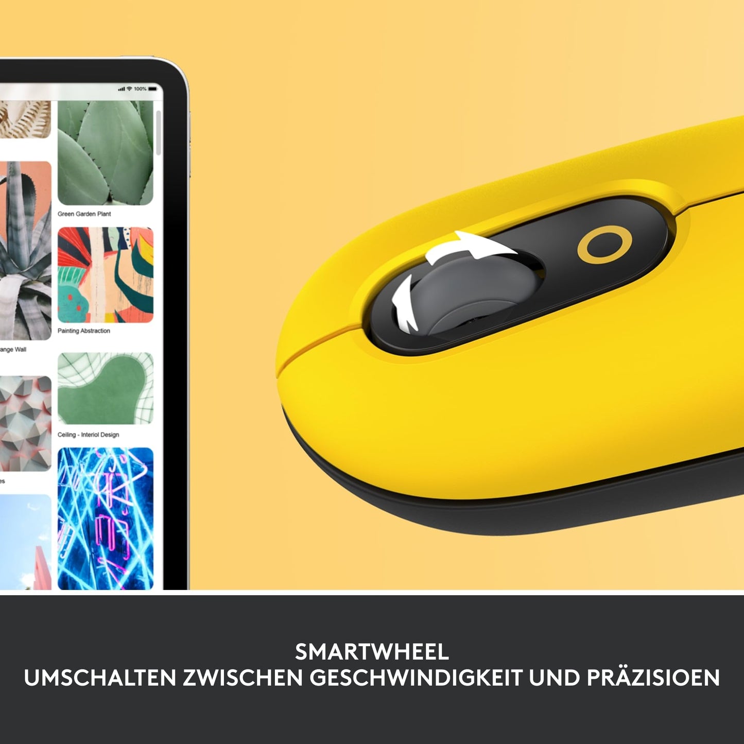 Logitech POP Mouse, wireless mouse with customizable emojis, SilentTouch technology, precise/fast scrolling, compact, Bluetooth, multi-device, OS compatible - Yellow/Black